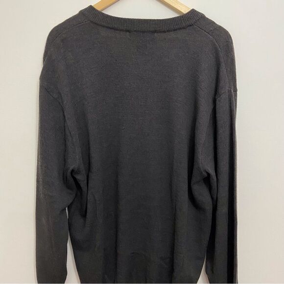 HUNT Club Grandpa 50% wool blend button up cardigan in large grey charcoal - Picture 5 of 15